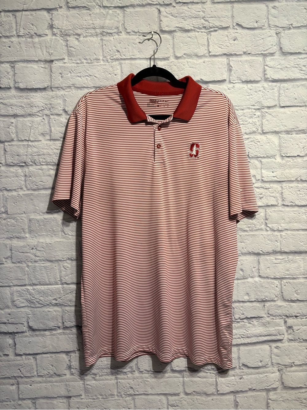 Nike Men's Red Stripe Polo Shirt with Contrast Collar Stanford Cardinal Logo